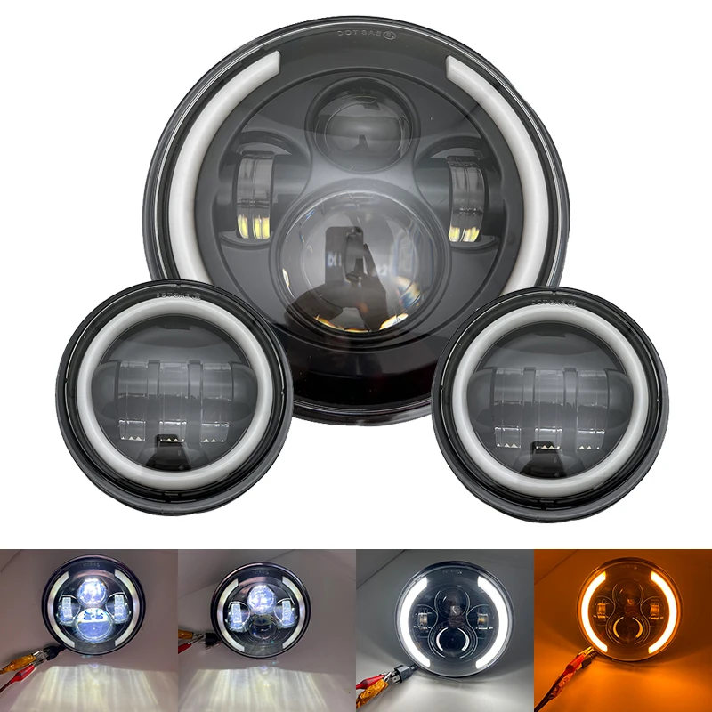 

Светодиодная фара в сборе с мотором 7 дюймов + противотуманные фары светодиодный для Harley Electra Glide Softail Fat Boy Touring Road King