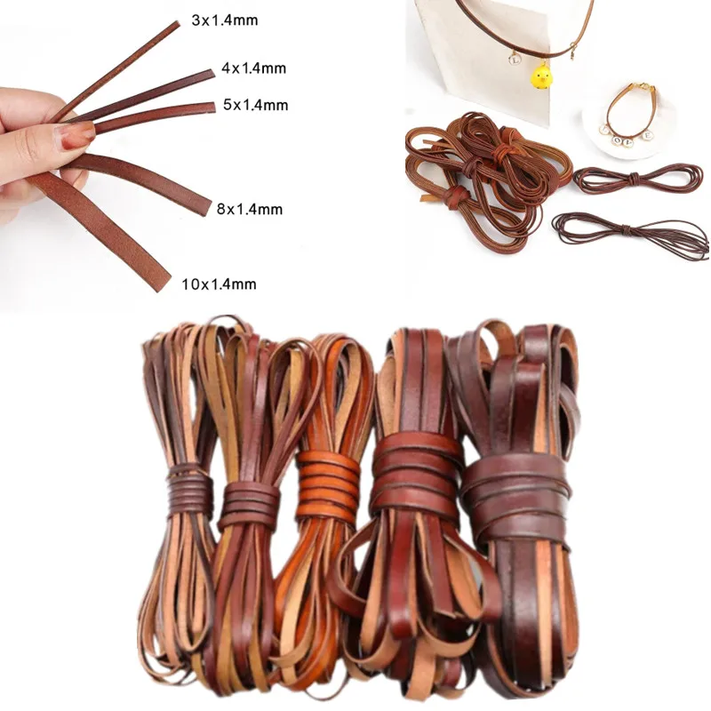 

5 Lengths of Real Cowhide Rope Bracelet Necklace Bags Handmade Material 5MM Wide Arc Brown Leather Rope