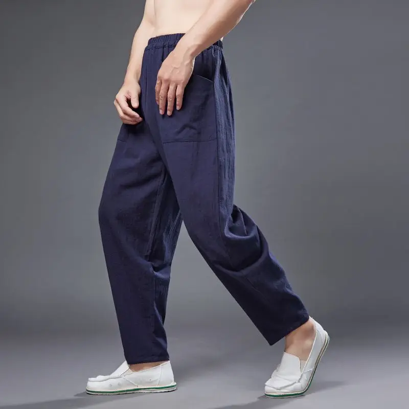 Casual Pants Men Solid Loose male lantern Cotton Linen Sweatpants elastic waist Streetwear Male Trousers