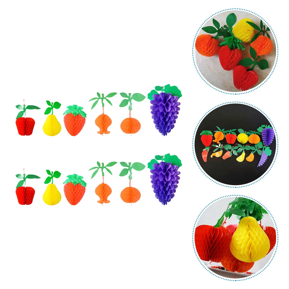 

12pcs Paper Fruit Decor Paper Fruit Pendant Party Scene Layout Honeycomb Fruit Decorations for Window Home