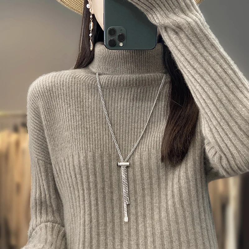 

Осенне-зимний утепленный полосатый кардиган с высоким воротником Женский пуловер свитер вязаное базовое пальто