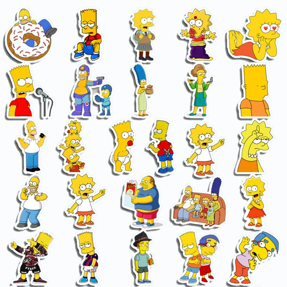 10/30/50pcs Cartoon Simpson Stickers for Kids Anime Decals DIY Skateboard Motorcycle Guitar Laptop Classic Cute Toy Sticker Gift - купить по