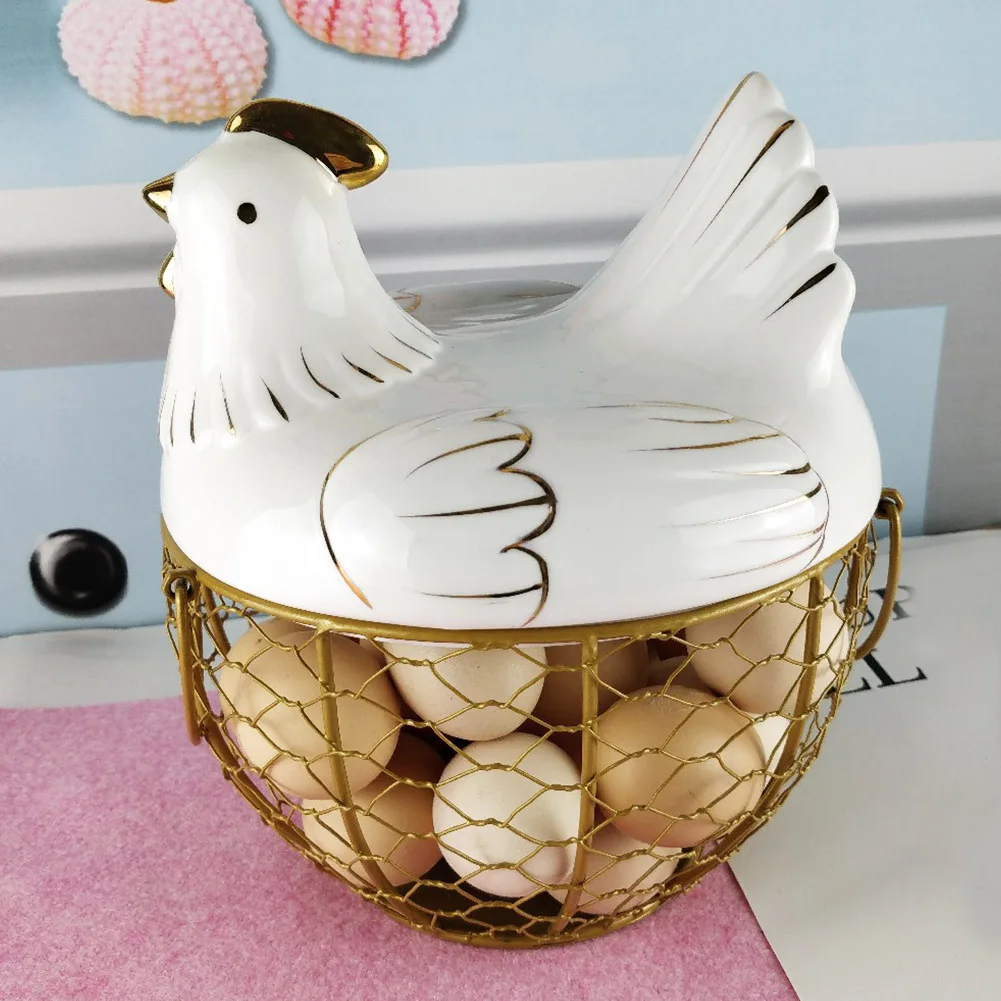 

Stainless Steel Farmhouse Style Groceries Eggs Storage Basket Cute Organizer With Lid Desktop Vegetables Container Handle