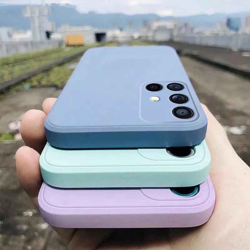 

Square Liquid Silicone Phone Case For Samsung A52 A72 A32 4G A21S A42 A31 A41 A50 A70 A71 A51 Original Full Protector Soft Cover