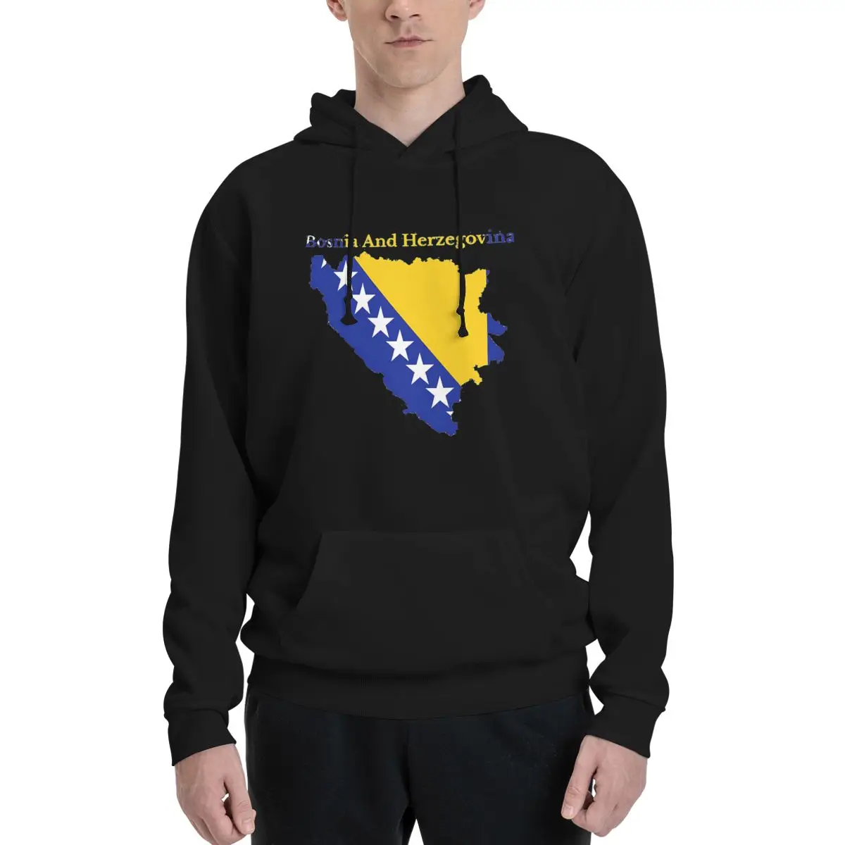 

Bosnia And Herzegovina Flag Map Couples Plus Velvet Hooded Sweater Novelty High grade Hooded rope pullover competition sexy