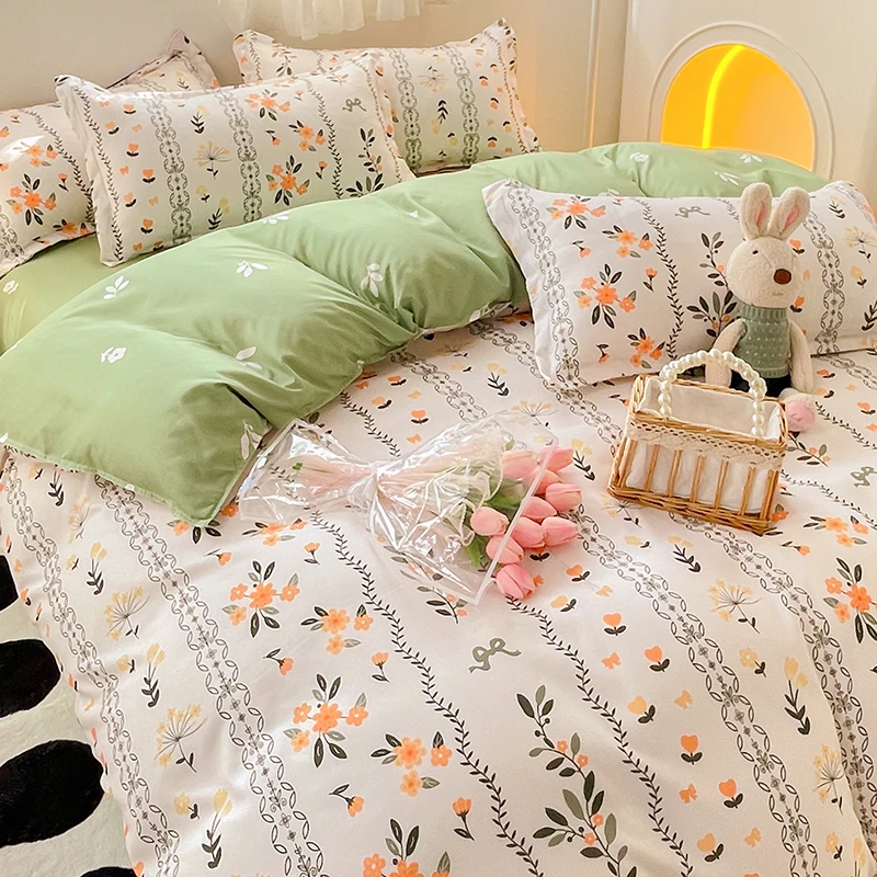 

Модный комплект постельного белья, Комплект постельного белья с цветочным мультяшным принтом, A/B, двухсторонний дизайн, пододеяльник, простыня, наволочки, постельное белье