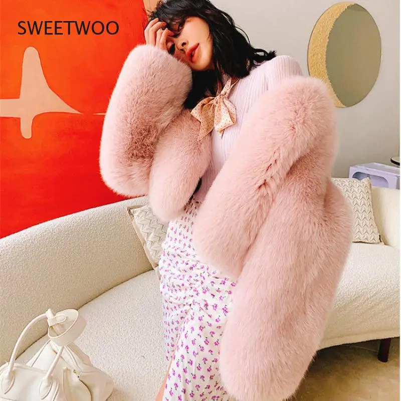 High Quality Faux Fox Fur Coat Women Winter Warm Long Sleeves Thick Fur Jacket Coat Female 2021 New Fashion Elegant Tops Slim