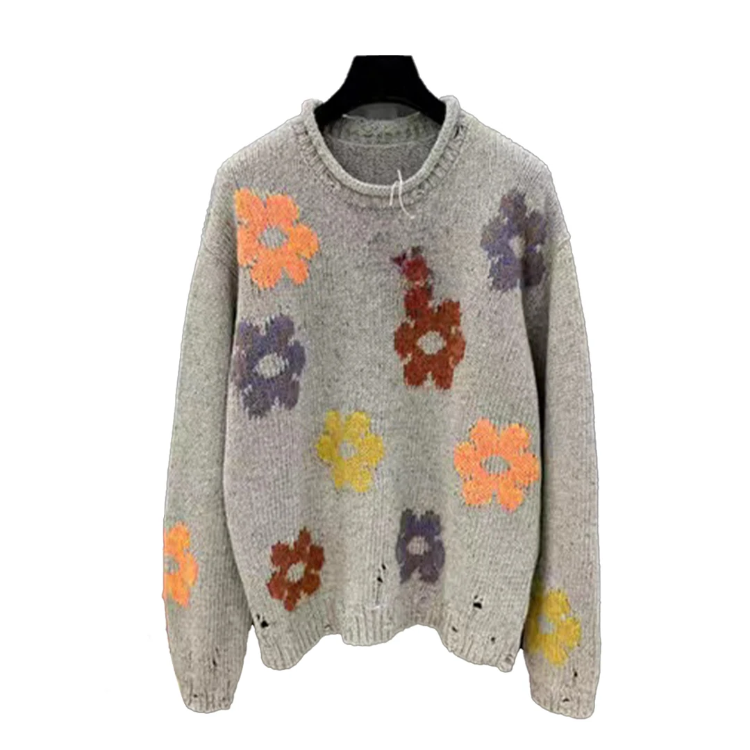 

NIGO Цветочная вышивка свободный круглый вырез вязаный свитер Ngvp # nigo6397