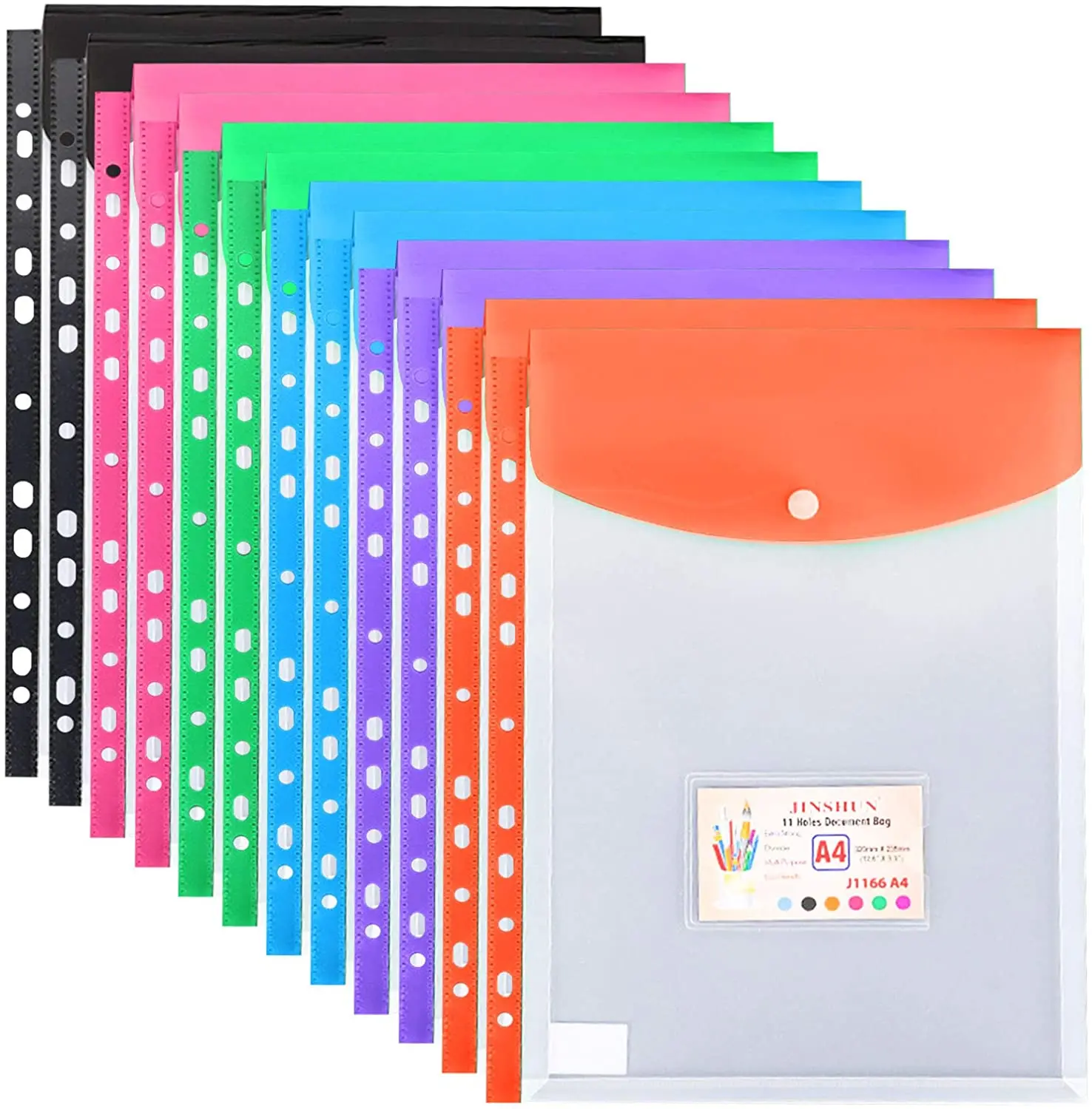 

A4 Clear Plastic Punched Pockets with Button Closure for Home Office and School Files 11 Hole Binder Envelopes Folders Organizer