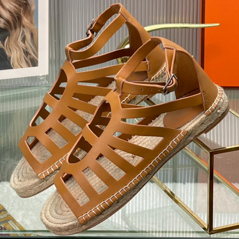 

Summer New Sandals 2023 Female Narrow Band Upper Appear Whitening Sandals Weave Design Round Head Open Toe Ladies Shoes