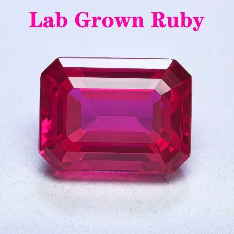 Lab Grown Ruby Rubellite Color Emerald Cut VVS1 Gemstone Charms DIY Advanced Jewelry Making Materials Selectable AGL Certificate