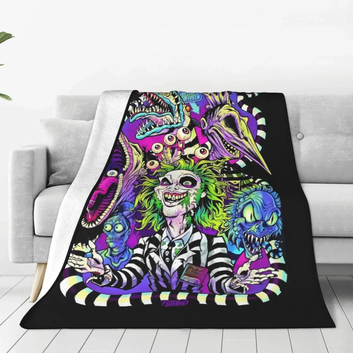 Теплое одеяло для кемпинга B-Beetlejuice Horror Art фланелевое покрывало дивана кресла