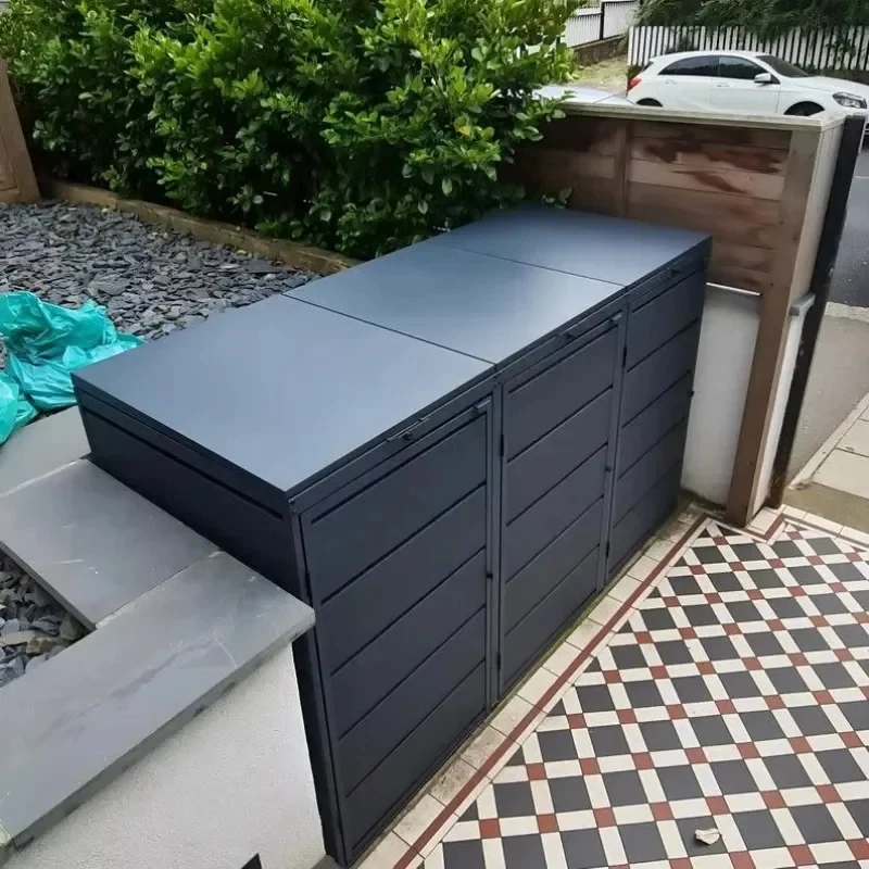 Фото Уличный контейнер для мусора Durle Triple Wheelie Storage Cinet с выдвижной крышкой для сада и двора №4