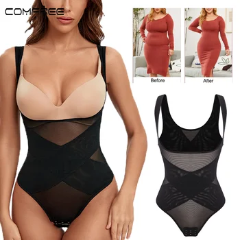 Sexy Mesh Cross Patchwork Thong Shaper For Women COMFREE Tummy Reducer Waist Slimmer Lingeries Bodyshaper Hip Enhancer Corsets 1