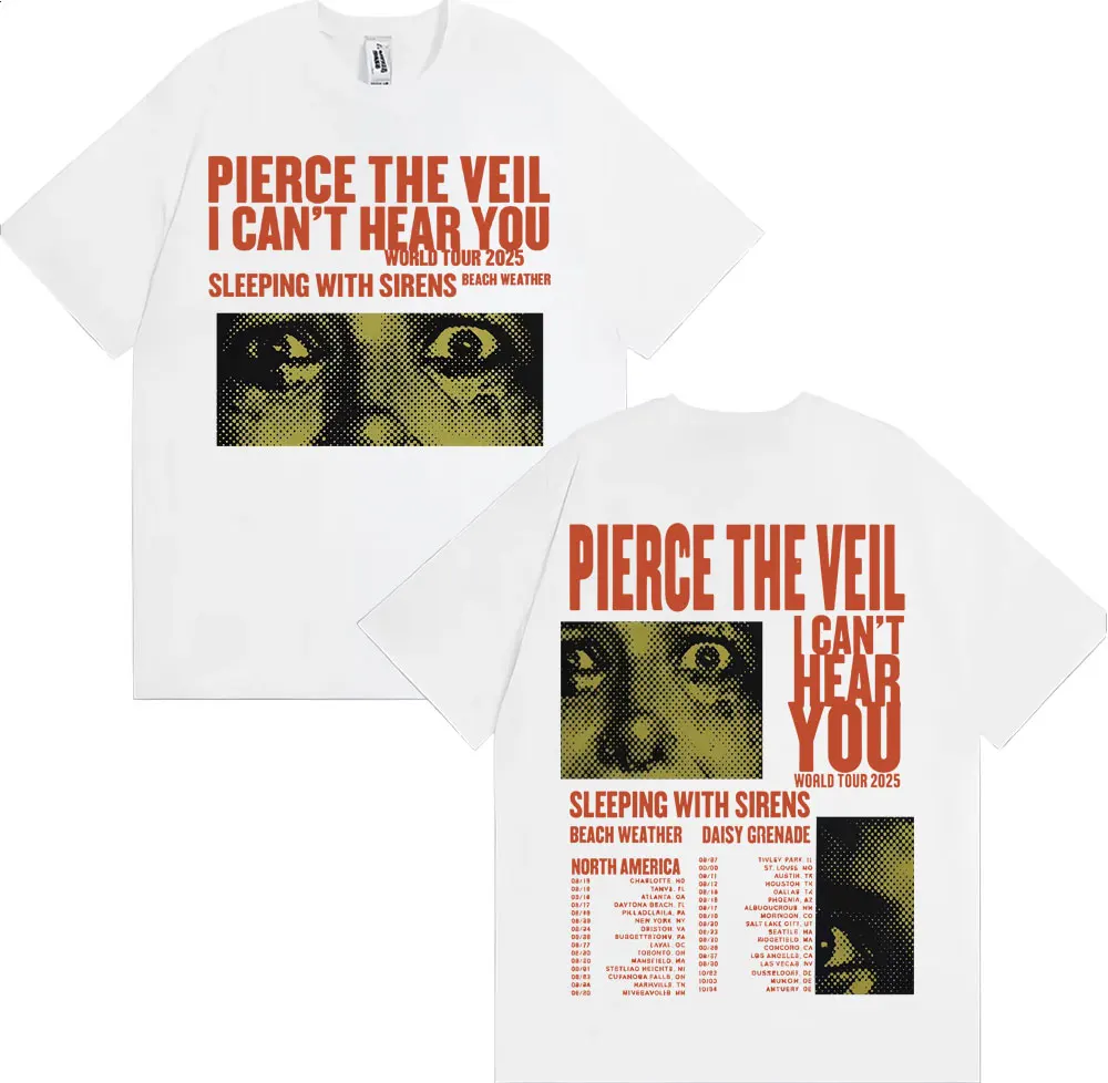 Фото Pierce The Veil I Can't Hear You Tour 2025 Мерч Футболка Мода Хип-Хоп Рок Музыка Футболки Мужчины Женщины Негабаритная Винтажная Футболка №4