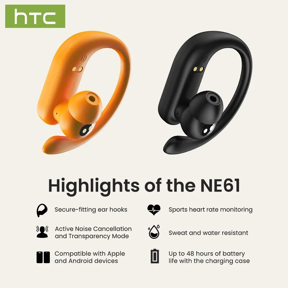Фото HTC NE61 Bluetooth наушники с шумоподавлением спортивные беспроводные наушники AI переводчик сердечного ритма монитор наушники №3