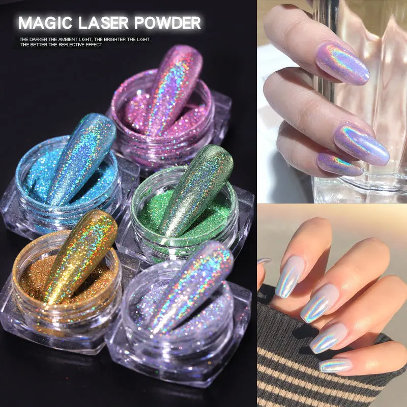 

1g/Bottle Holographic Nails Magic Powder Laser Silver Glitter Chrome Metallic Sparkle Polish Flakes Pigment Dust Manicure Supply
