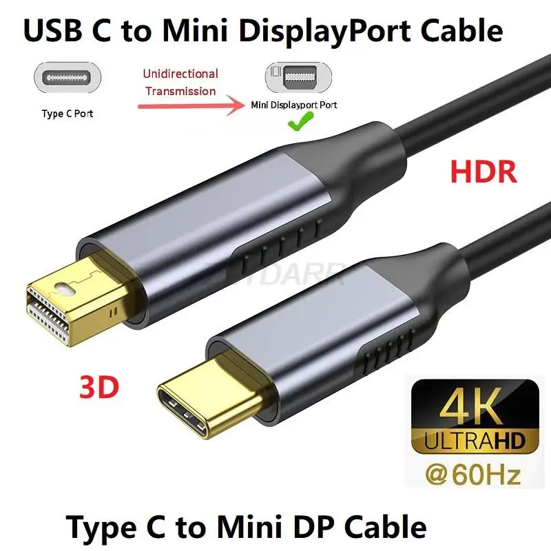 Кабель USB C к мини DisplayPort 4K @ 60 Гц Thunderbolt 3 Мини DP кабелю Type Mini Для MacBook Pro/Air Surface Galaxy 1 8 м
