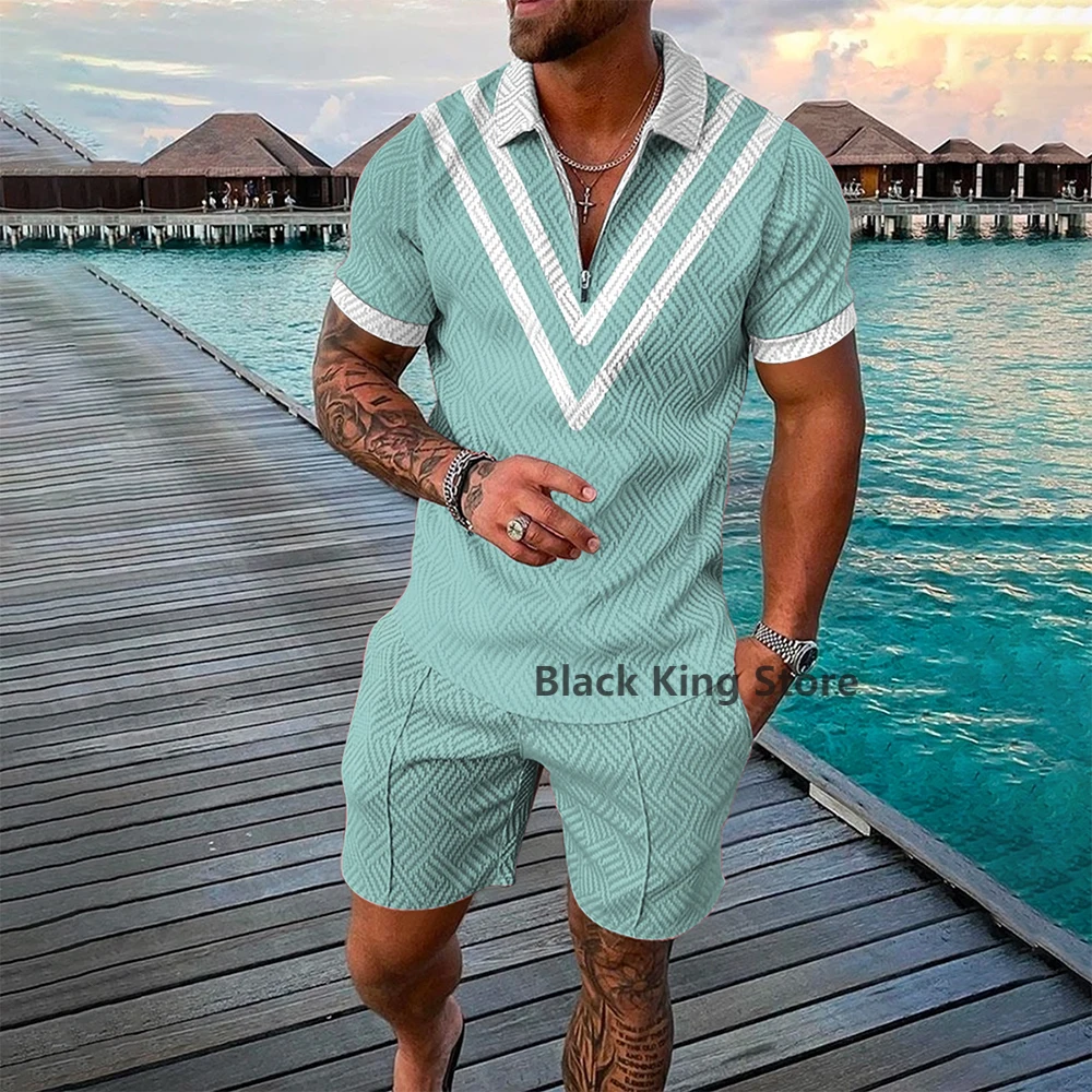

Summer Men Polo T-Shirt Casual Jogging Sport Streetwear Short Sleeve Oversize 2-piece Outfit Luxury Set Designer Clothes Trendy