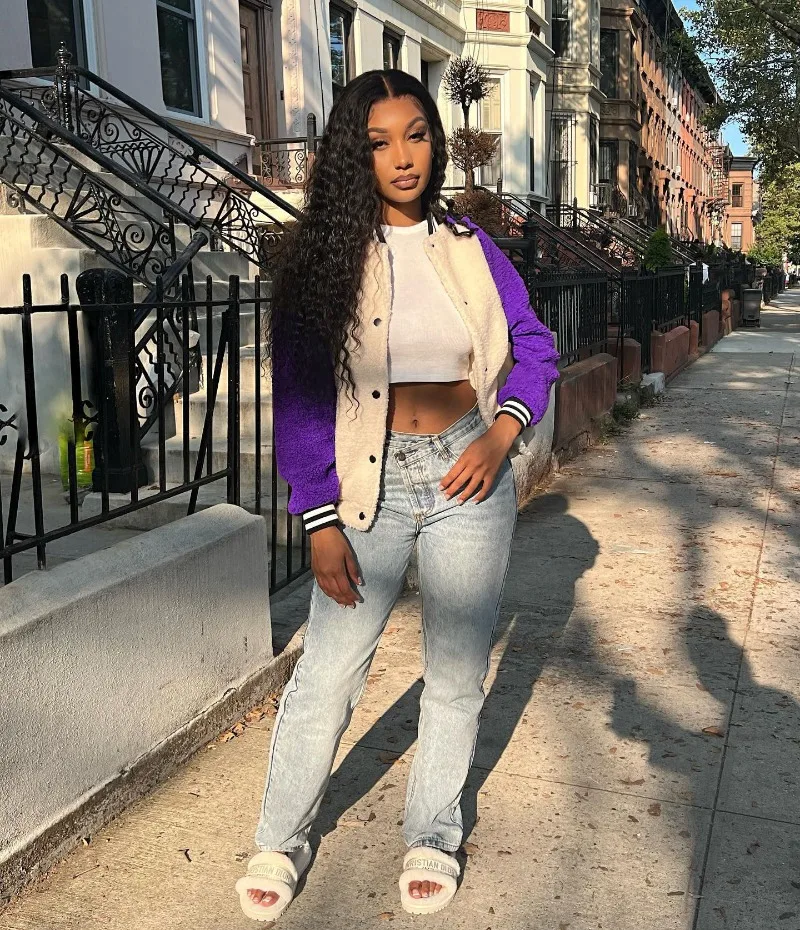 

Women Autumn Winter Fashion Long Sleeve Single Breasted Casual Baseball Coats Outfits Color Patchwork Cashmare Varsity Jackets