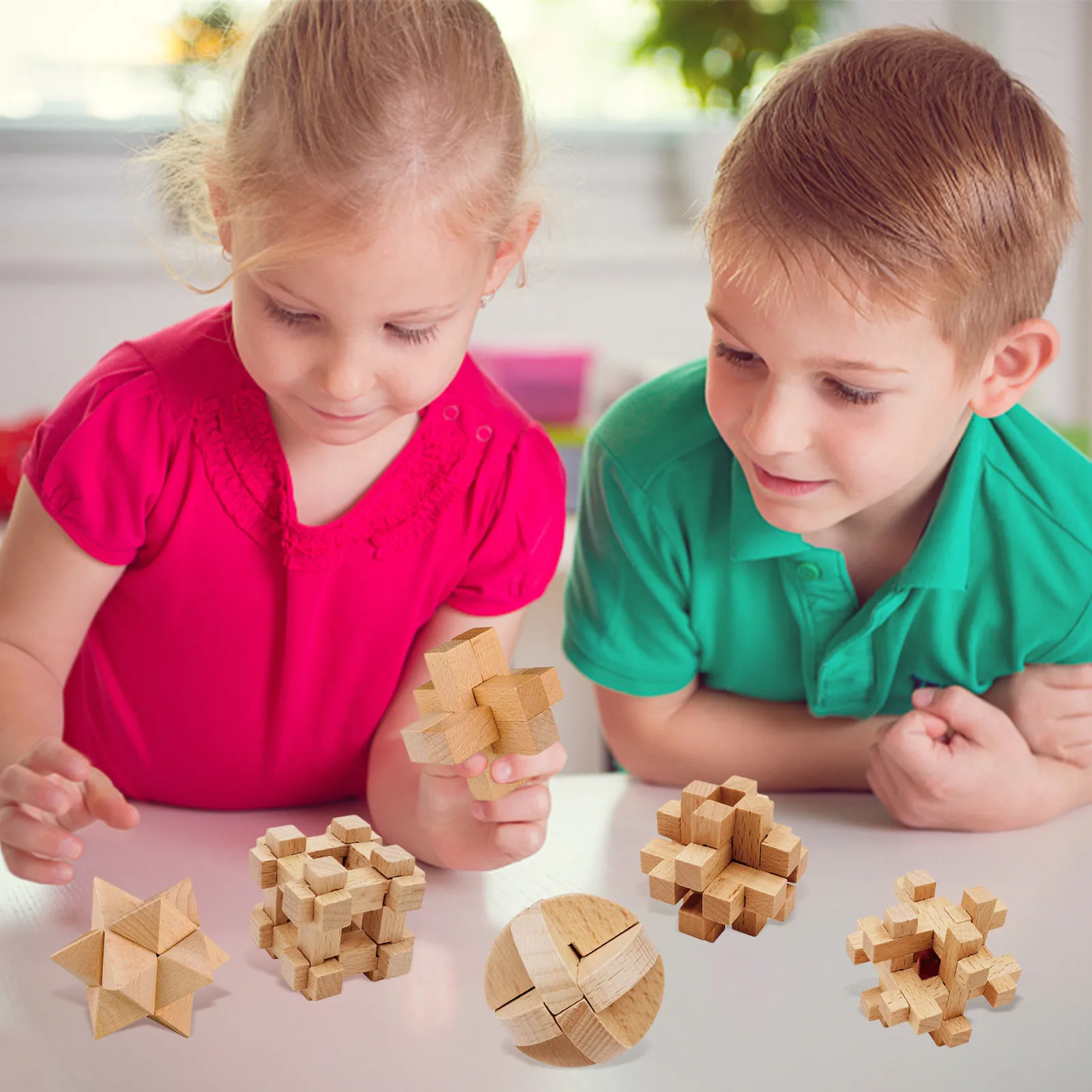 9PCS/SET Design IQ Brain Teaser Kong Ming Lock 3D Wooden Interlocking Burr Puzzles Game Toy Bamboo Small Size For Adults Kids | Игрушки и