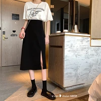black slit skirt summer womens 2022 new high waist slim skirt all match a line bag hip midi skirt long skirts for women