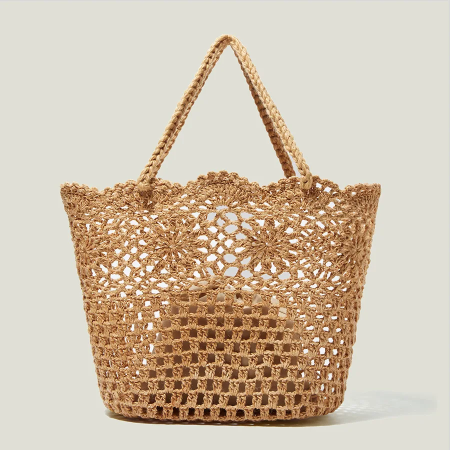 

Flower Straw Woven Tote for Women Hollow Large Handbags Summer Beach Lace Basket Bag Ladies Bohemia Underarm Bag Purses 2022 New