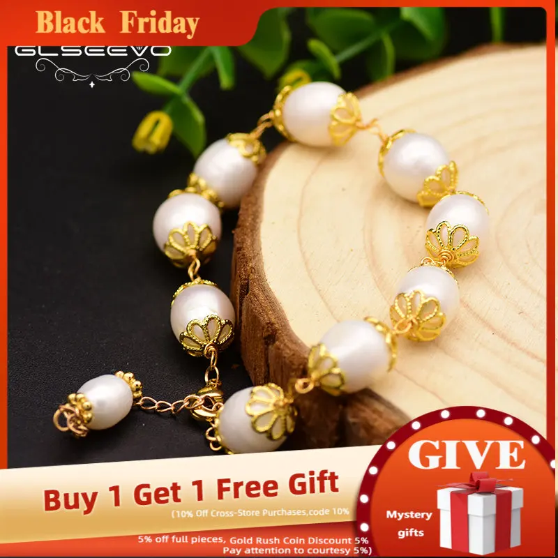 

GLSEEVO Original Design Natural Freshwater Big Baroque Pearl Bracelet For Woman Anniversary Gift High Jewelry Bangle GB0136