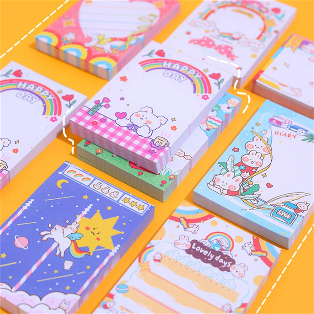 

100sheets Cartoon Rabbit Memo Pad Message Notepad Thickened Tearable Sticky Notes Kawaii Stationery School Supplies