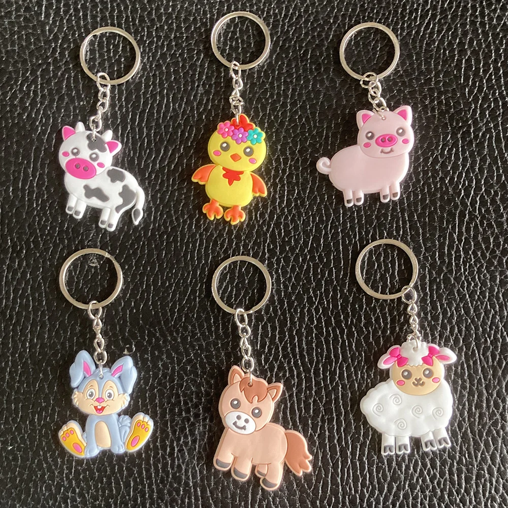 

12Pcs/Set Farm Animal Keychains Party Favors Supplies Kids Bag Fillers Cow Sheep Pig School Carnival Rewards Baby Shower Decor