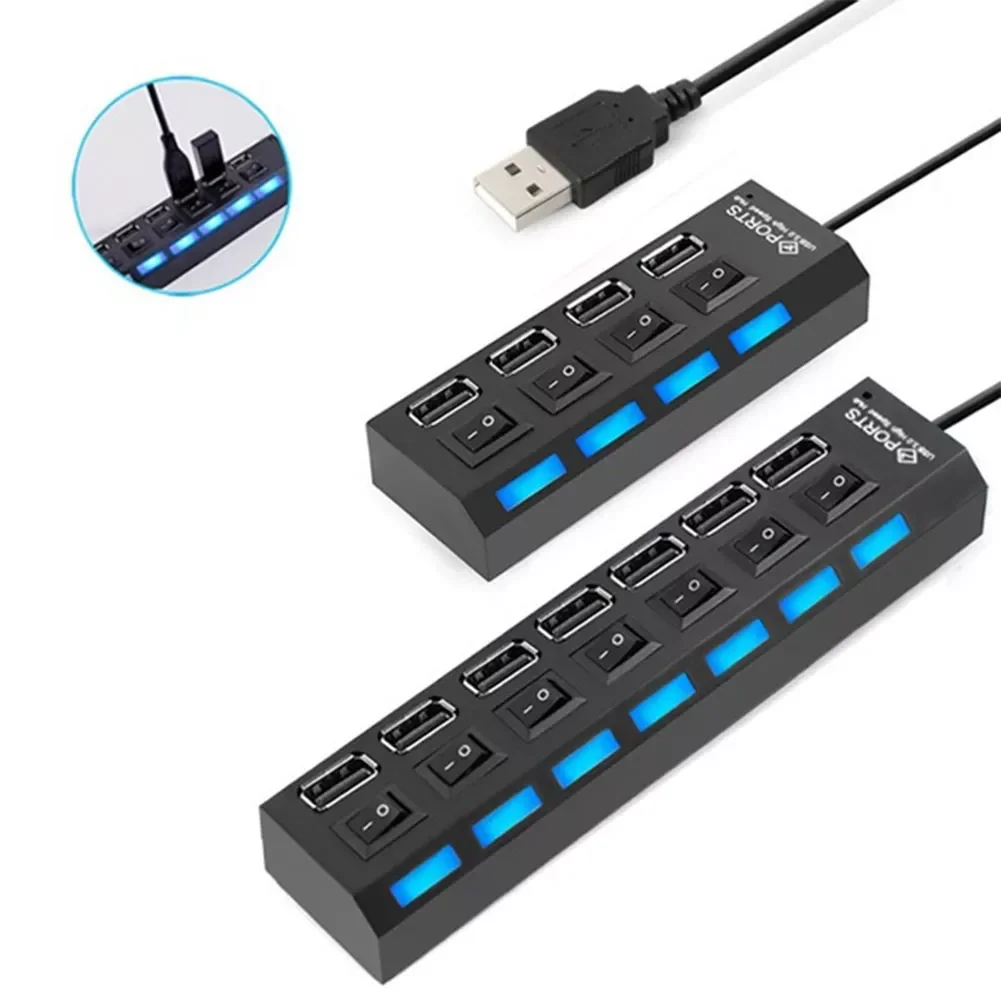 

High Speed USB 2.0 Adapter Hub 7 Ports / 4 Ports LED Multi-Port Hub Socket Powered ON/OFF Switch Charger Splitter For PC Laptop