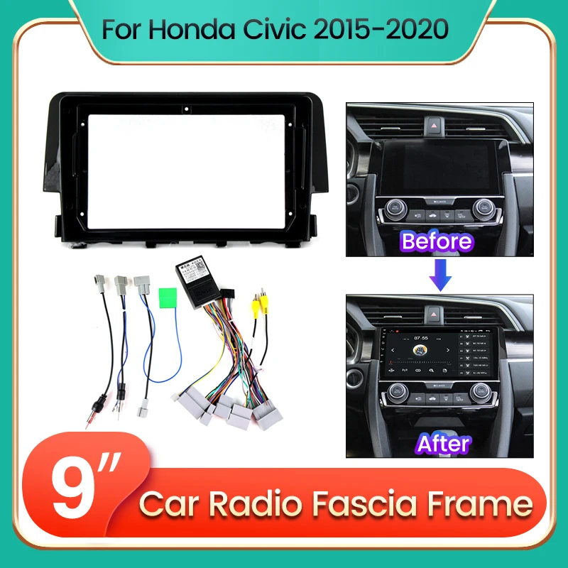 

2 Din 9inch Car Android All-in-One Face Frame For Honda Civic 2015-2020 car radio video GPS player retrofit frame dashboard kit