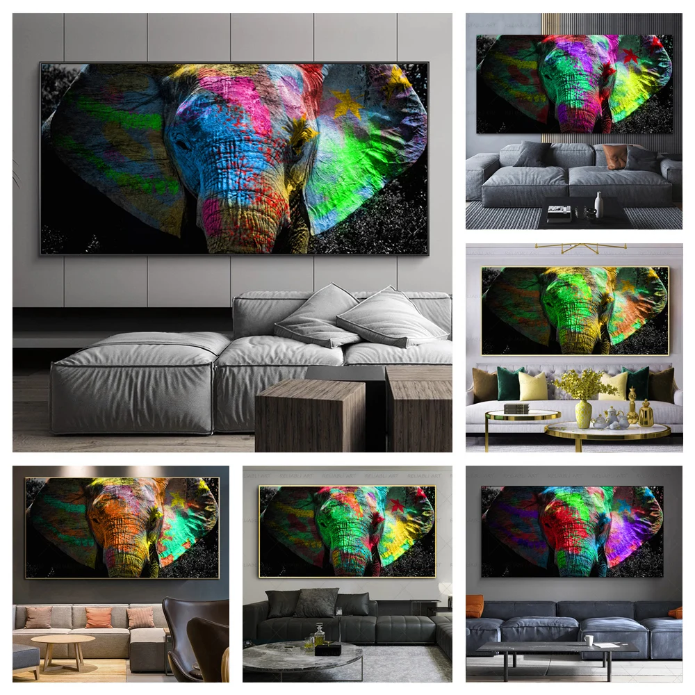 Красочный Слон искусственная картина маслом напечатанная на холсте настенные