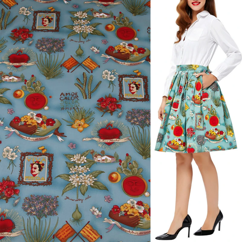 

Retro Cotton Stretch Stretch Satin Printed Fabric for Dress DIY Cheongsam Vintage Clothing Cloth for Sewing Material by the Yard