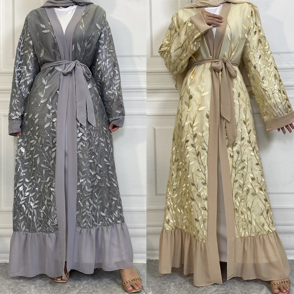 

Ramadan Sequins Islamic Abayas Open Kimono Muslim Women Maxi Robe Party Evening Dubai Kaftan Jalabiya Arab Cardigan Middle East