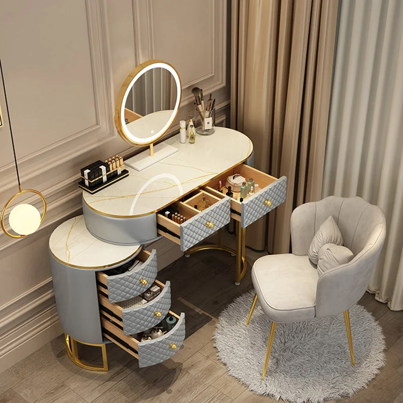 Современный минималистичный женский туалетный столик, белые кожаные Шкафы для спальни, 6 Регулируемых ящиков, наборы для стола