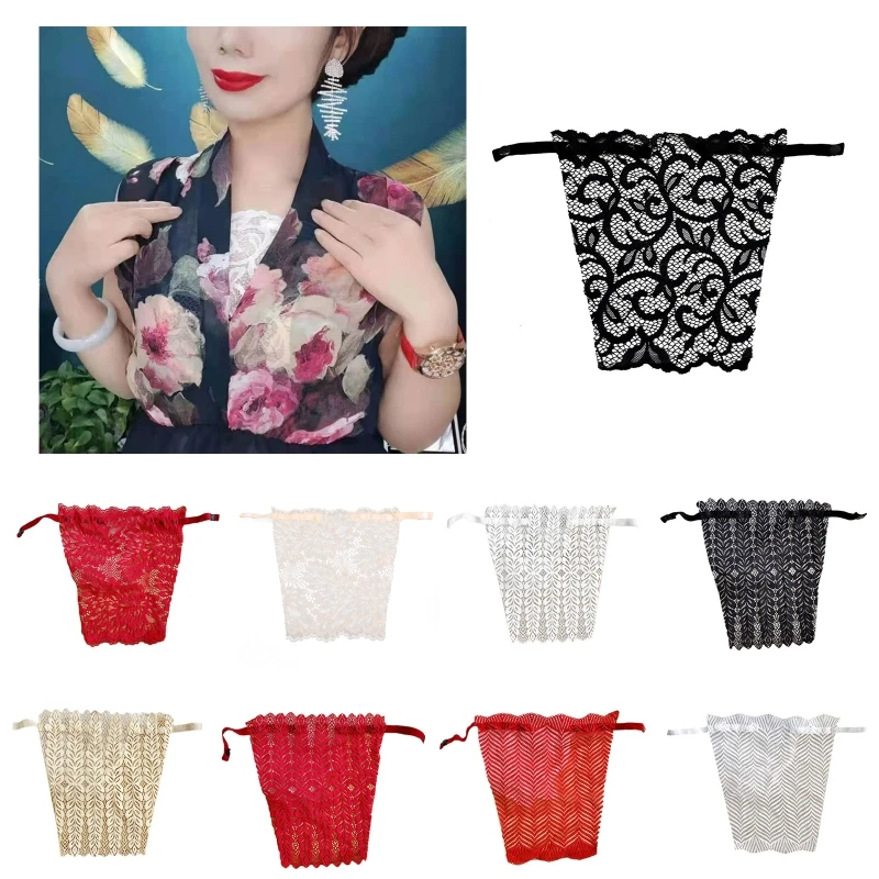 

Women Summer Clip-On Floral Leaves Lace Mock Camisole Bra Insert Secret Cleavage Cover Overlay Panel Vest Wrapped Chest Bandeau