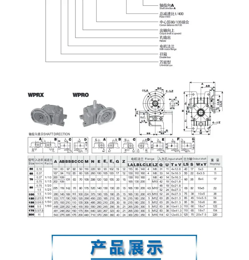 Редуктор червячной передачи WPA/WPS/WPO/WPRO/WPRX/WPRA