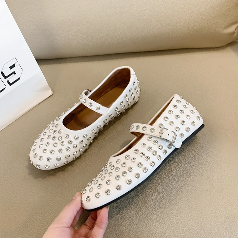 Роскошные женские балетки с заклепками брендовые Дизайнерские Туфли Мэри Джейн
