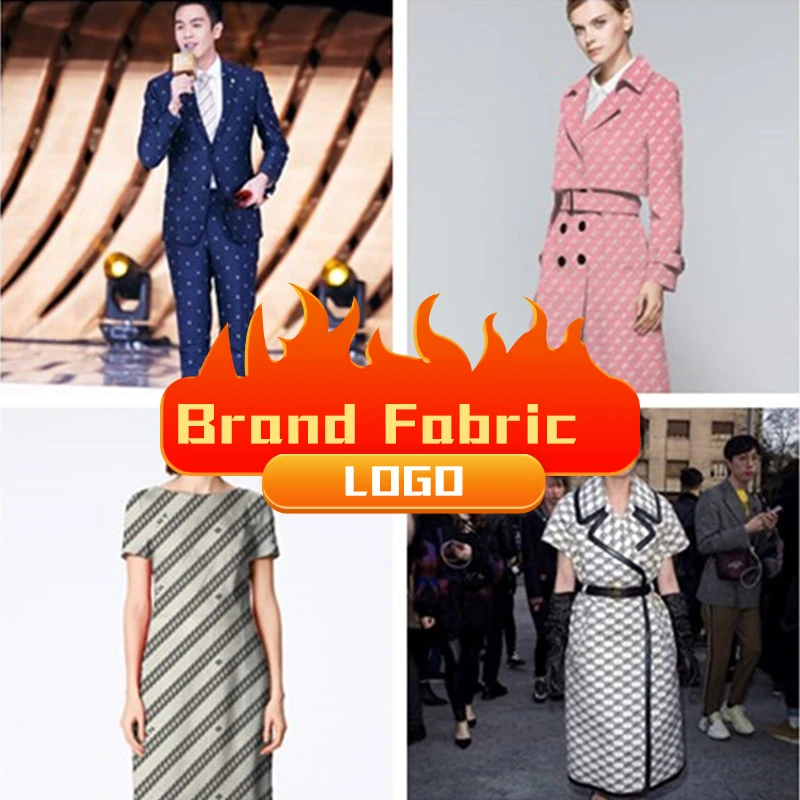 

Luxury Brand Letter Jacquard Printed Fabric Windbreaker Jacket Bag Shoe Cloth Fashion Polyester Fabrics for Dress Per Meter