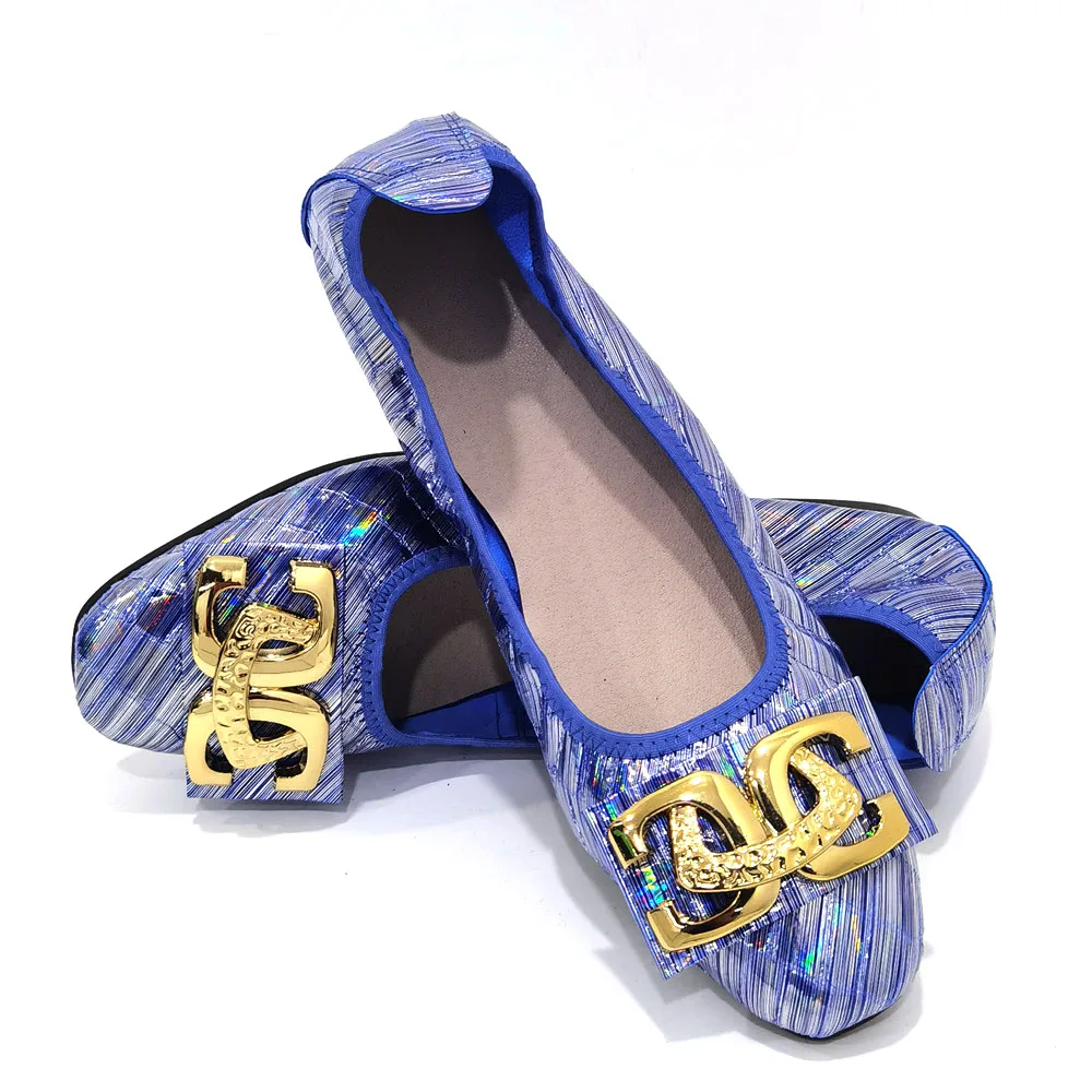 

Italian Ballet Flats Royal Blue New Foldable Alloy Decorative Boat Shoes Women's Suitable for Party Flats