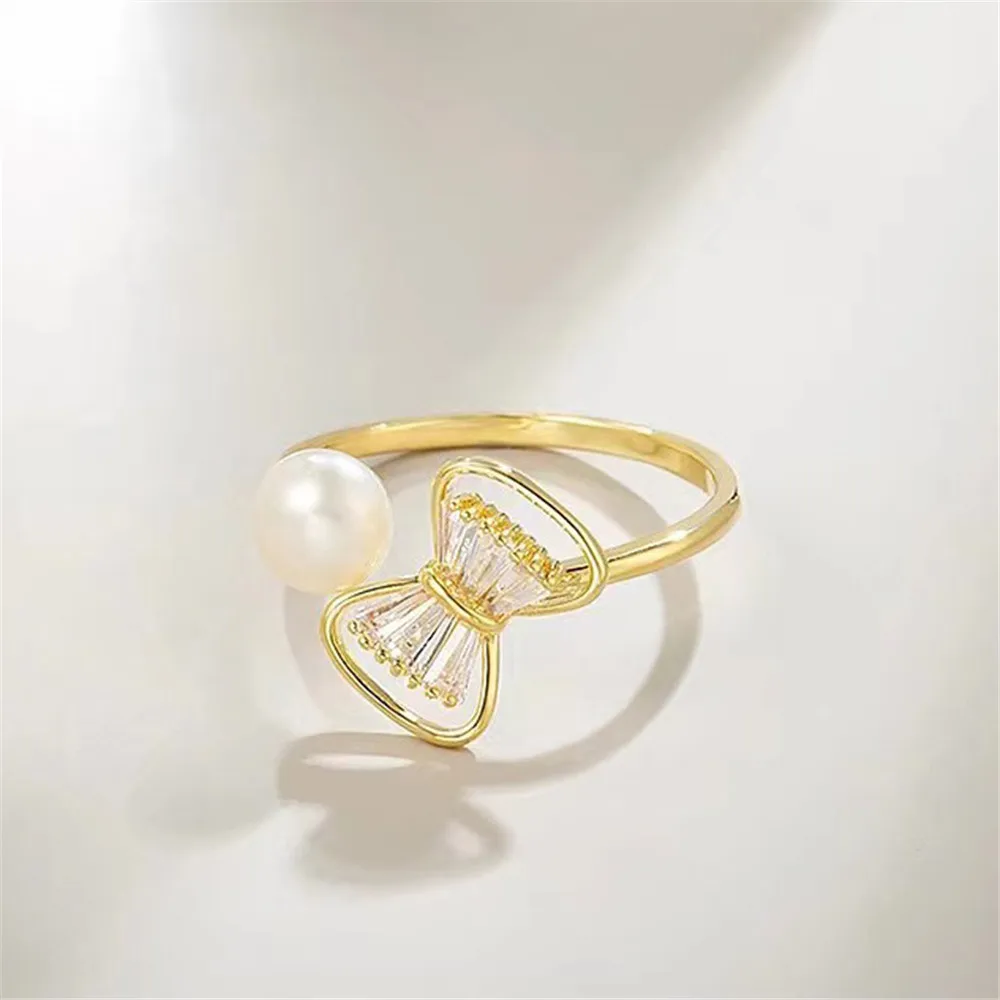 

DIY Pearl Accessories S925 Sterling Silver Ring Empty Holder Fashion Gold Silver Jewelry Holder with 7-9mm Beads