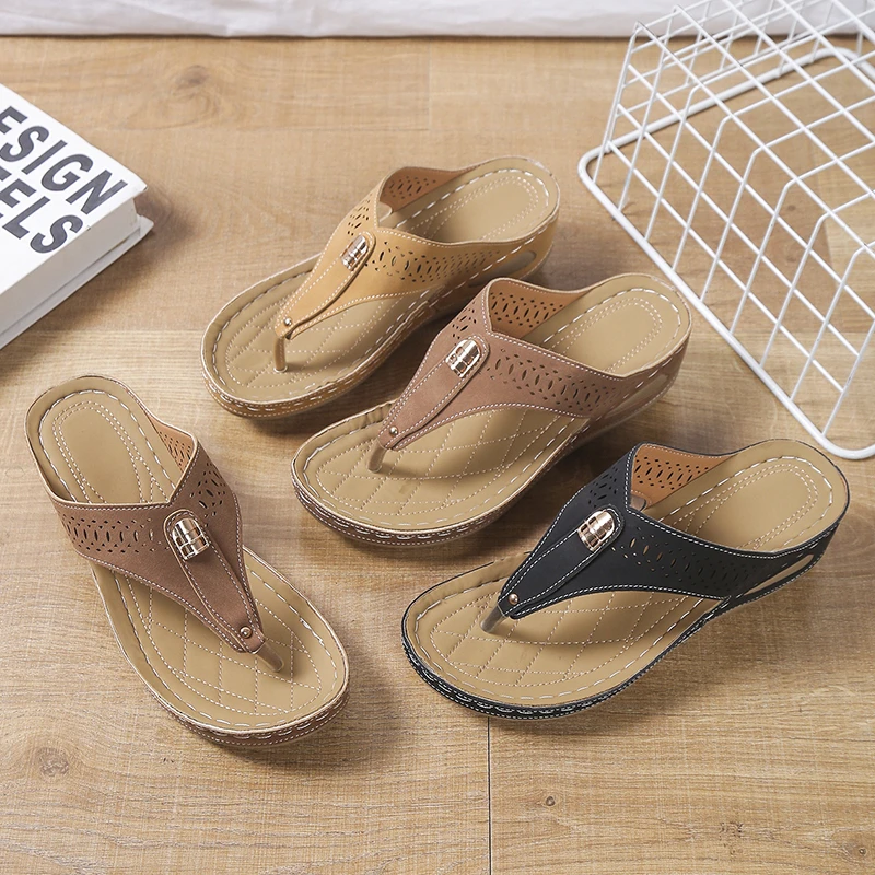 2023 New Summer Women's Flat Sandals Multi-color Retro Flower Flip-flop Women's Slippers Sandals  Slippers Women