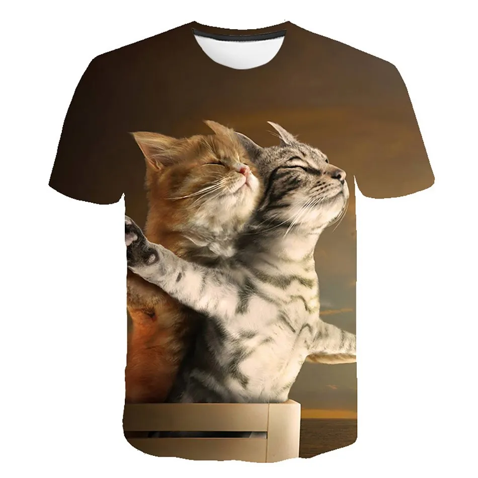 

2021 New Cool T-Shirt Men/Women 3d T Shirt Animal Print Two Cat Short Sleeve Summer Tops Tees Funny T Shirt Male XXS-6XL
