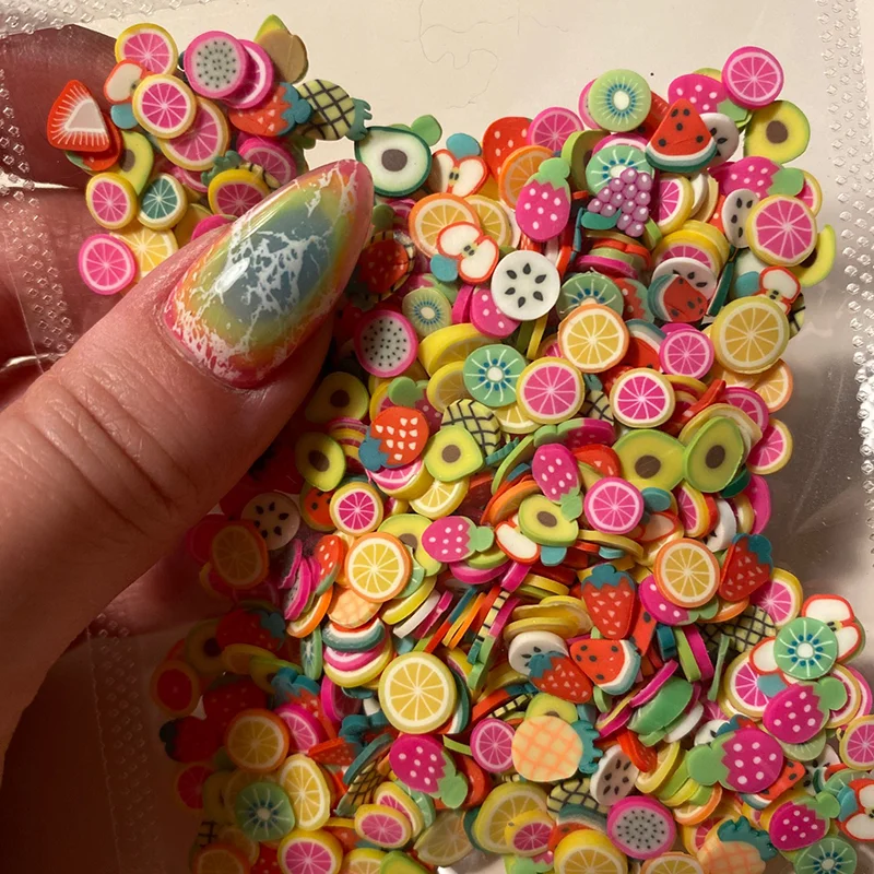 

1000PCS Set 23 Type Fruit Nails Slice 5mm Diameter Pattern Heart/Butterfly Polymer Clay Design Tool Manicure Decoration WS#33