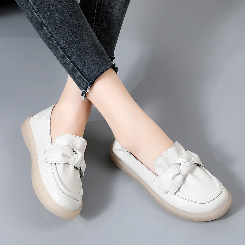 2023 New Women Casual Shoes Genuine Leather Loafers Rubber High Quality Woman Flats Non-slip Female Slip-on Boat Shoes Moccasins