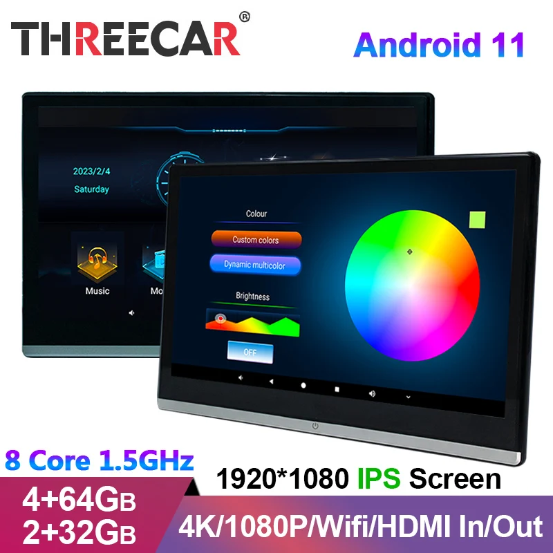 

13.3 Inch Car Headrest Monitor 4 64GB Android Display IPS Screen Ambient Light Mirror Link 4K/1080P WiFi/Bluetooth/USB/SD/HDMI