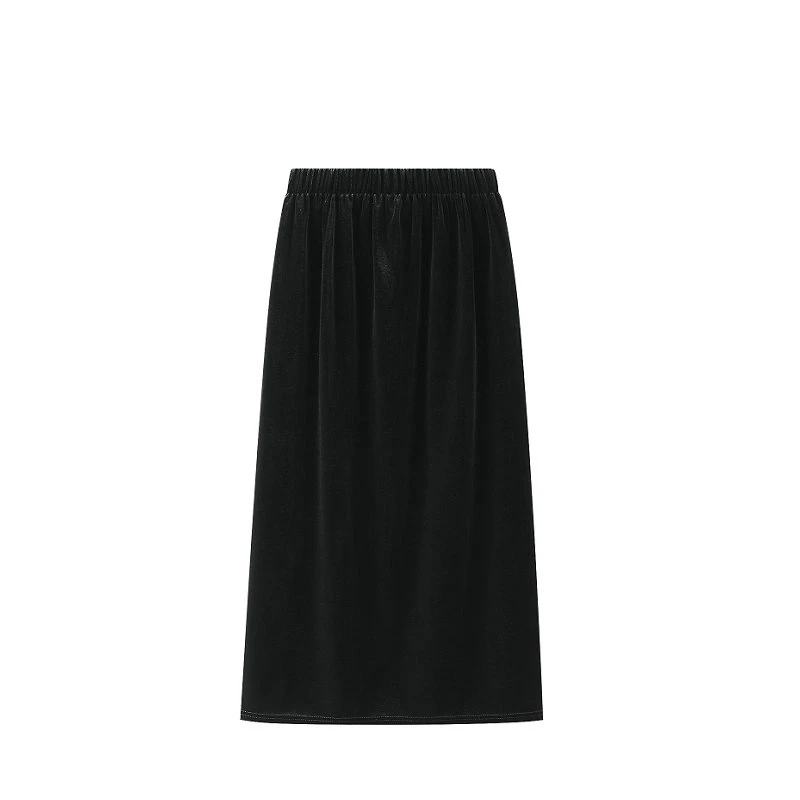 

High Quality Korean Style 2022 Slim Midi Skirts Women Autumn New Back Slit Elastic Waist Black Velvet Skirt Female