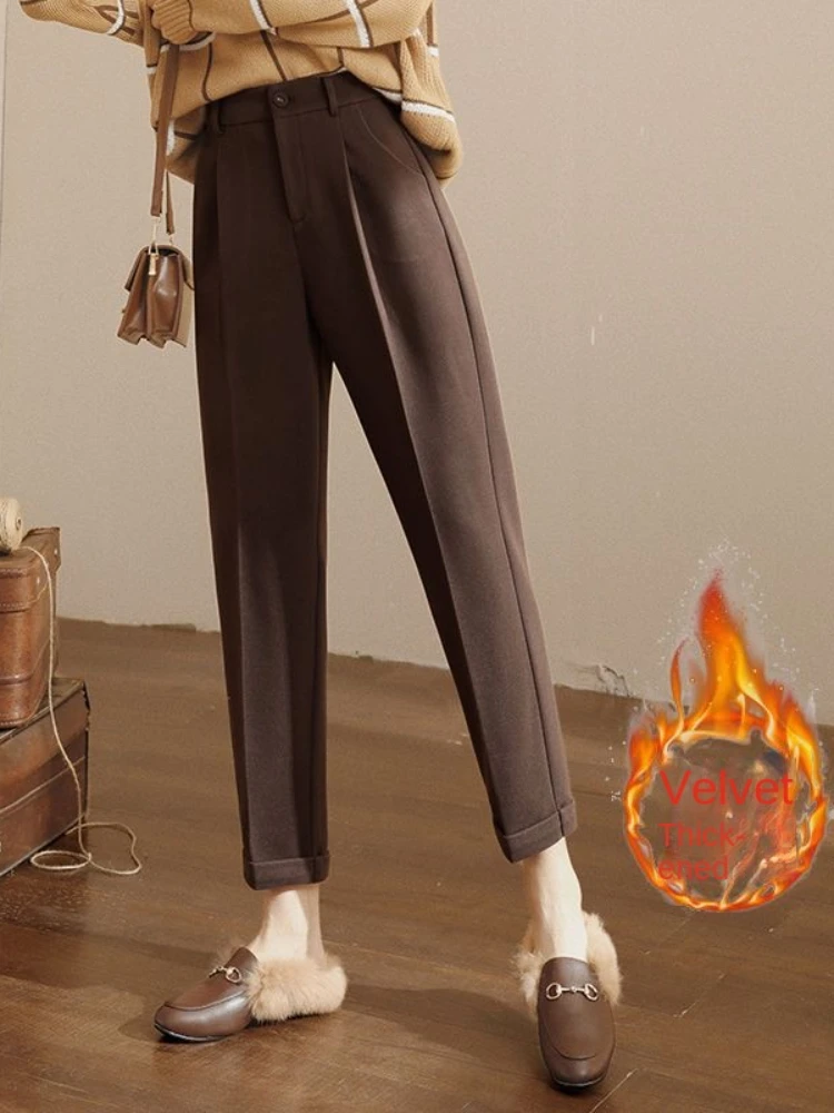 

Women's Pants 2023 Autumn/Winter New Thickening Cropped Pants Korean Fashion Solid Streetwear Women Pants Harem Pants Women