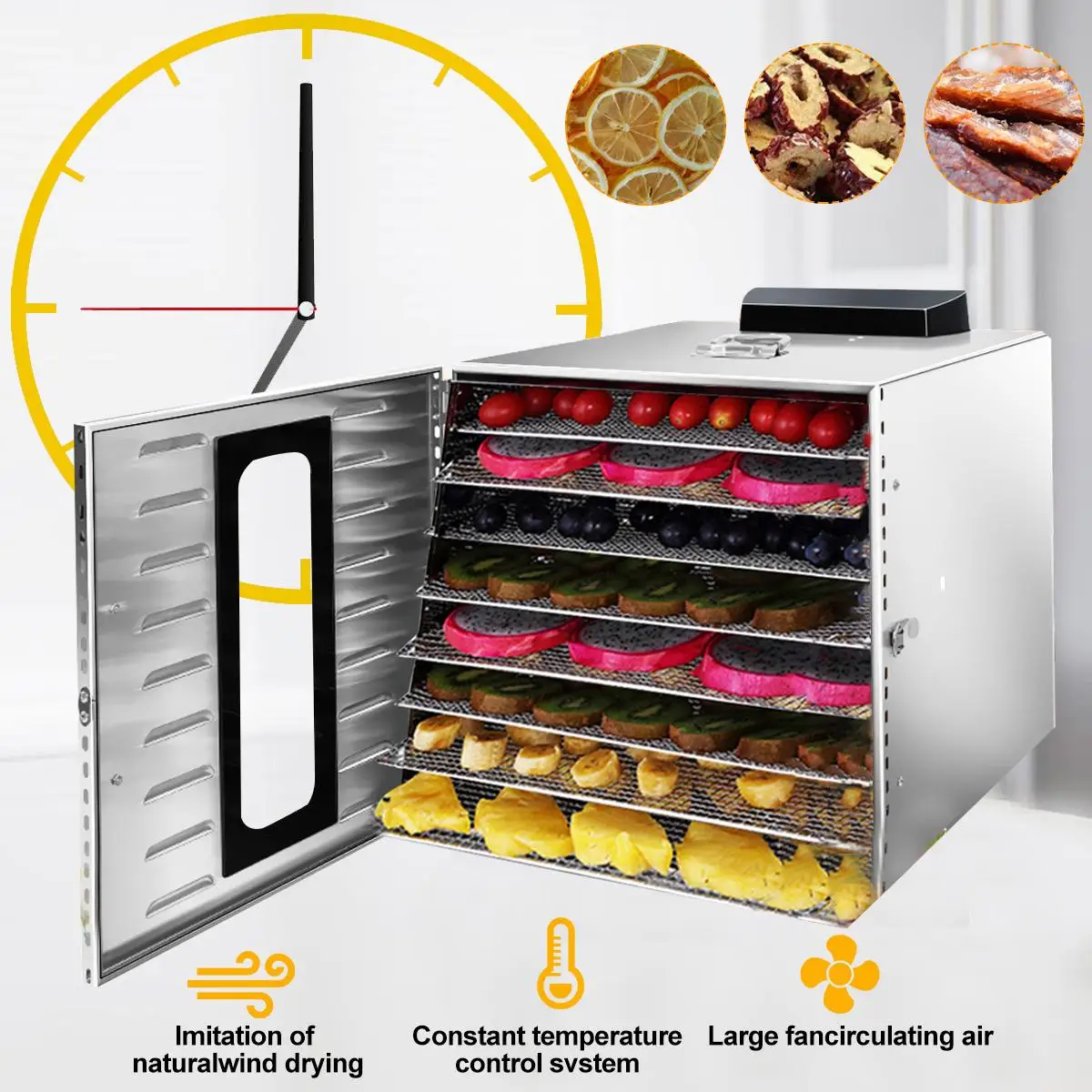 

8-tray Food Dehydrator, Dried Fruits, Vegetables, Mango Flower Tea, Dried Meat, Food Dryer, Stainless Steel Kitchen Equipment.